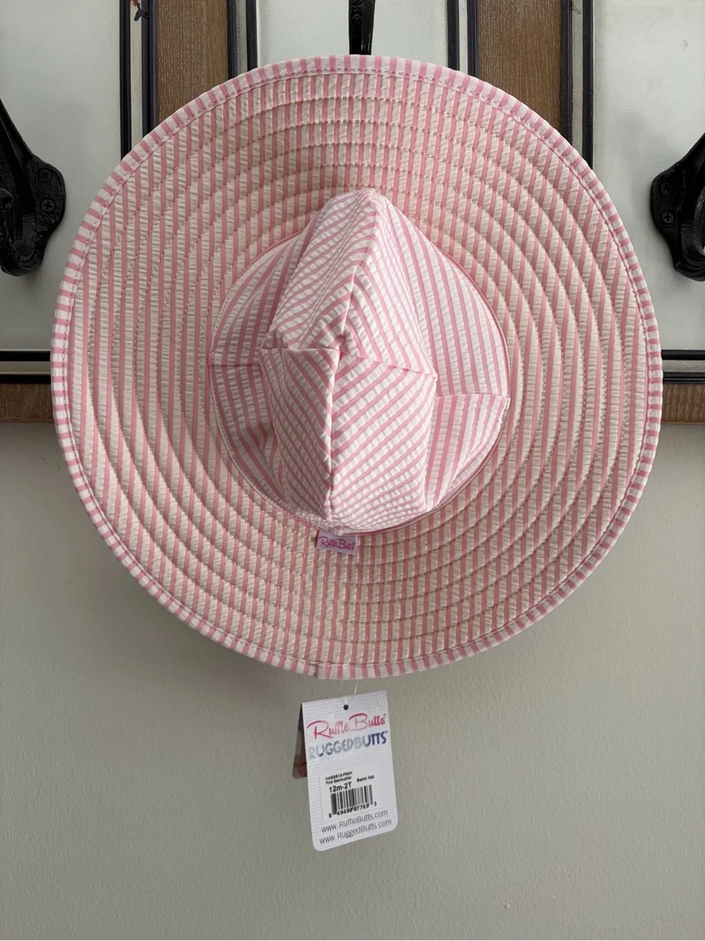 Ruffle Butts Pink and White Striped Wide-Brim Sun Hat
